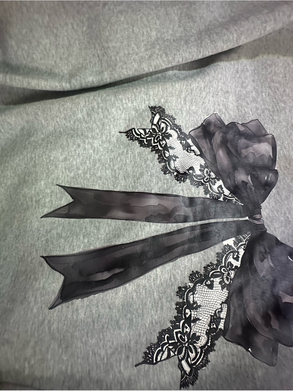 Gray Top with Black Bow & Lace Graphic